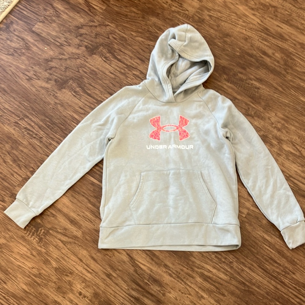 Under Armour Gray Heathered Hoodie with Pink Logo